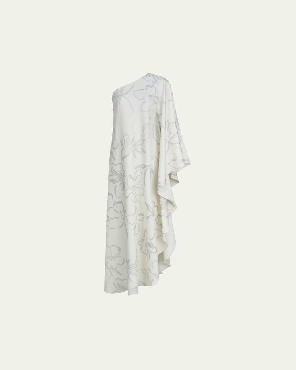 Nevean One-Shoulder Foil Crepe Caftan